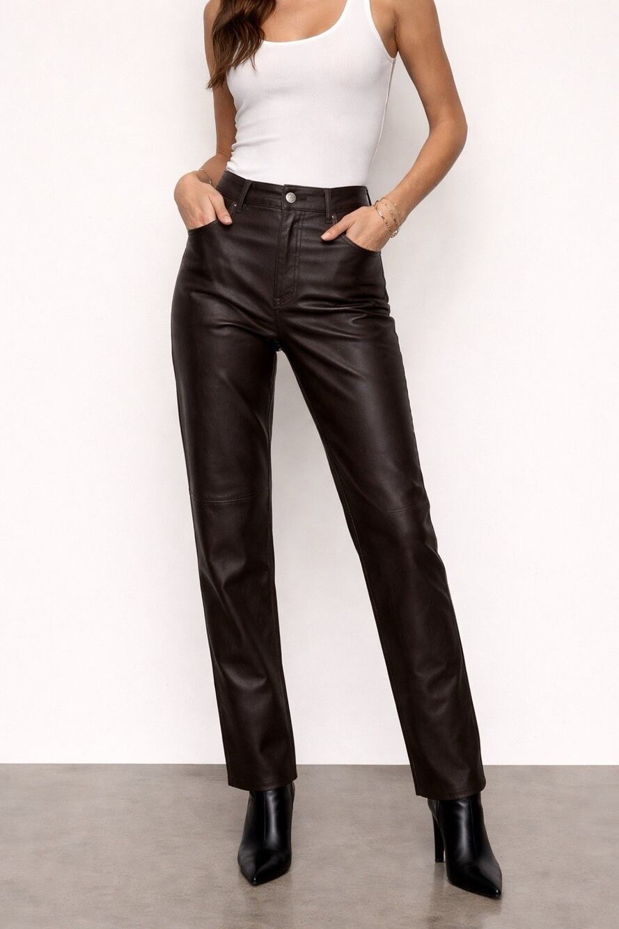 Kenneth Cole Leather Vintage High Waisted Straight Leg Pants 28